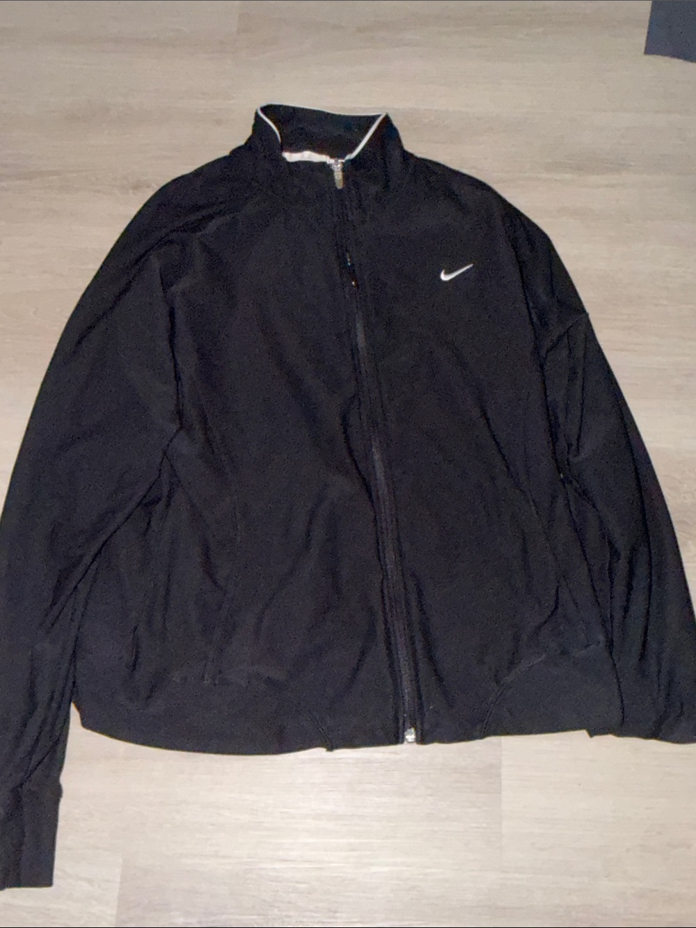 Nike Black Full-Zip Windbreaker Jacket with White Swoosh
